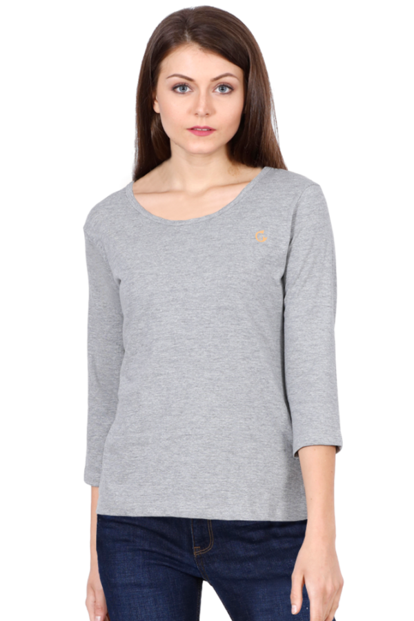 Women 3/4th  Sleeve  Plain T-shirt - Image 2