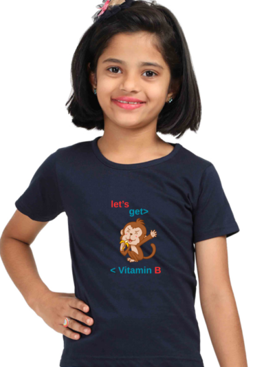 Girl's Monkey T-shirt - Navy Blue, 12-23M