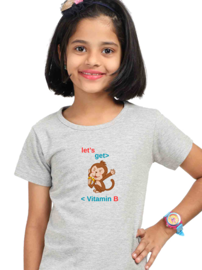 Girl's Monkey T-shirt - Grey Melange, 36-47M