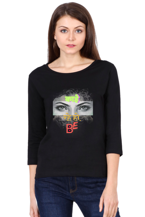 Butterfly 3/4 Sleeve Women T-shirt_Black