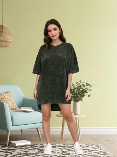 Acid Wash Oversize Tshirt_Bottle Green