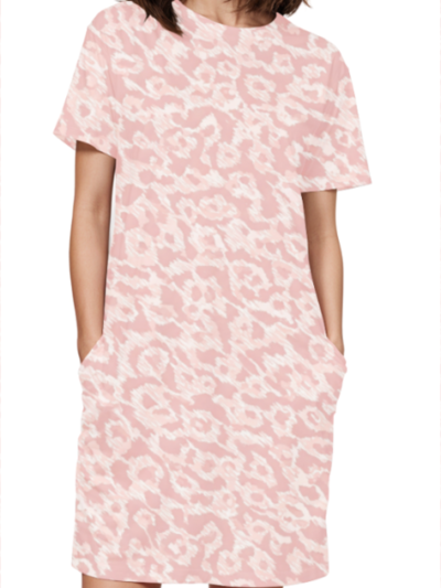 Pink Jaguar Sketchy Camouflage Women Tshirt Dress - XL
