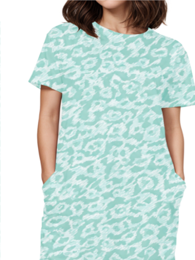 Turquoise Jaguar Sketchy Camouflage Women Tshirt Dress - M