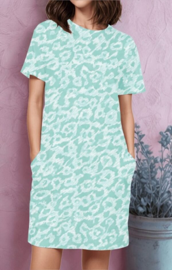 Turquoise Jaguar Sketchy Camouflage Women Tshirt Dress - Image 3