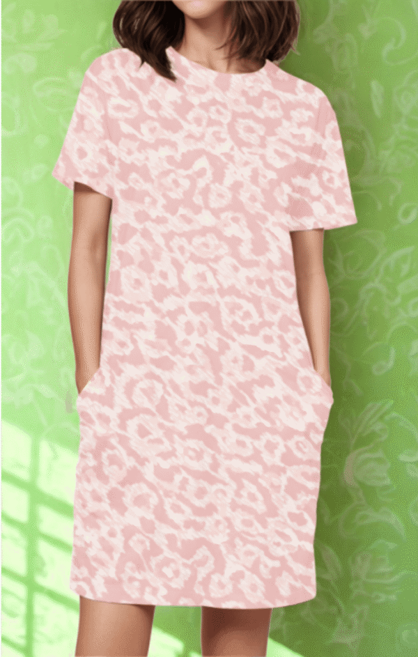 Pink Jaguar Sketchy Camouflage Women Tshirt Dress - Image 3