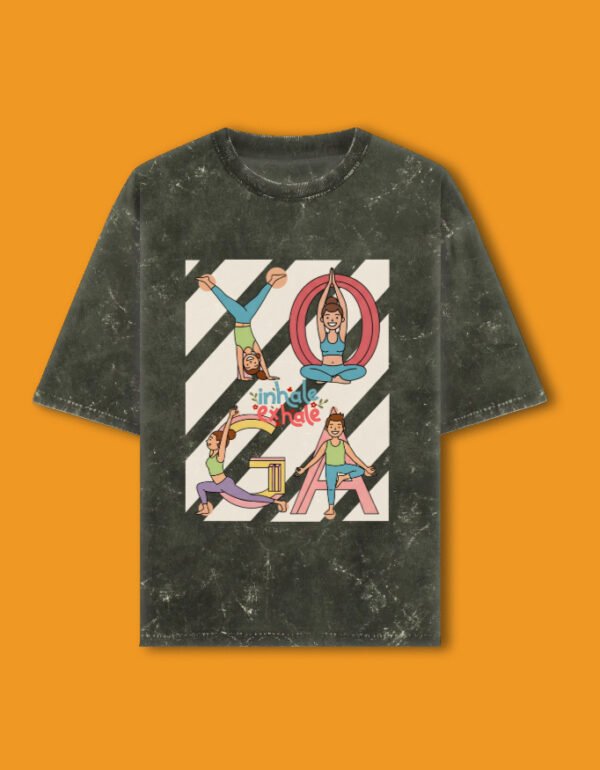 Yoga inhale exhale Unisex Acid Washed Oversized Tee - Image 2