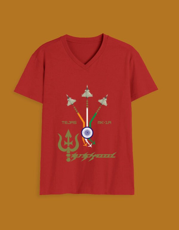 IAF Trishool vneck front Red