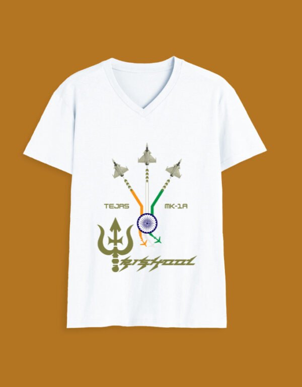 IAF Trishool vneck front white