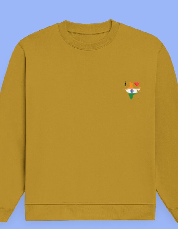 I love India Map Sweatshirt front mustard yellow