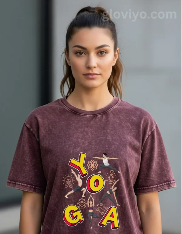 Acid Wash Yoga Oversize T-shirt Maroon