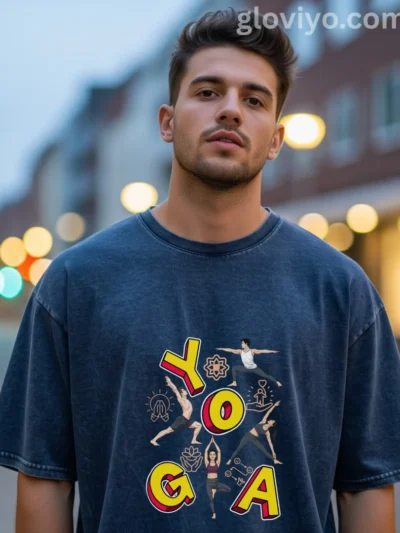Acid Wash Yoga Oversize T-shirt Navy Blue
