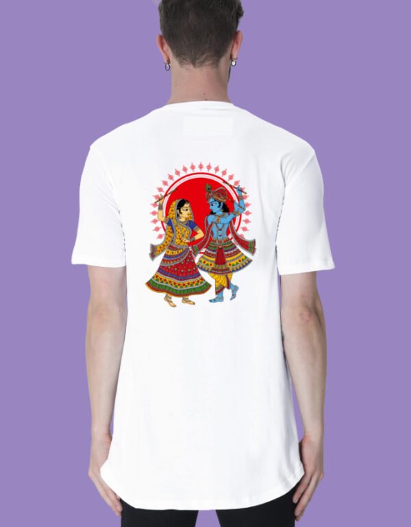 Men Radha Krishna Longline Curved  Navratri T-Shirt - Image 3