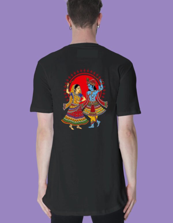 Men Radha Krishna Longline Curved  Navratri T-Shirt - Image 11