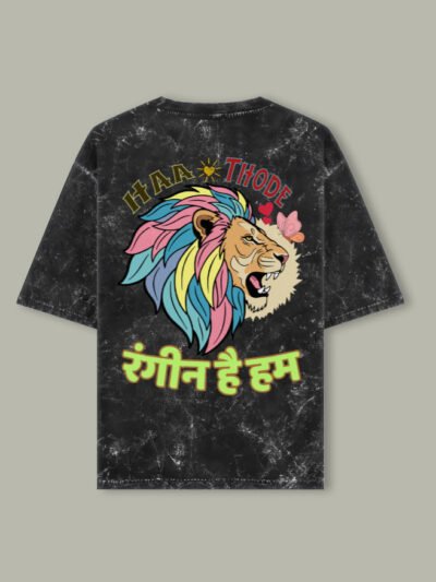 Rangeen Hai Hum Unisex Acid Washed Oversized Tee - Black, L
