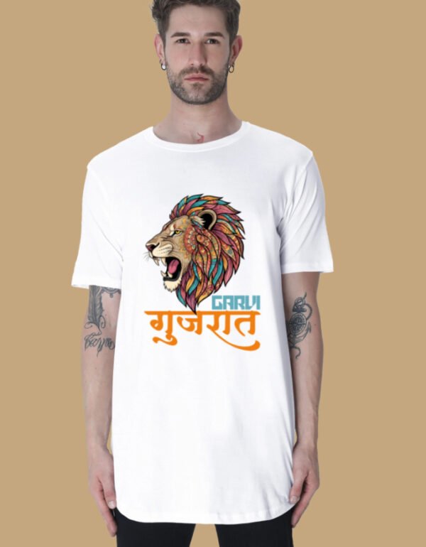 Garvi Gujarat Men's Longline Curved Tee - Image 2