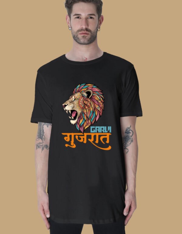 Garvi Gujarat Men's Longline Curved Tee - Image 5