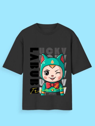 Lucky Labubu Doll Oversized Unisex Standard T-Shirt - Black, L
