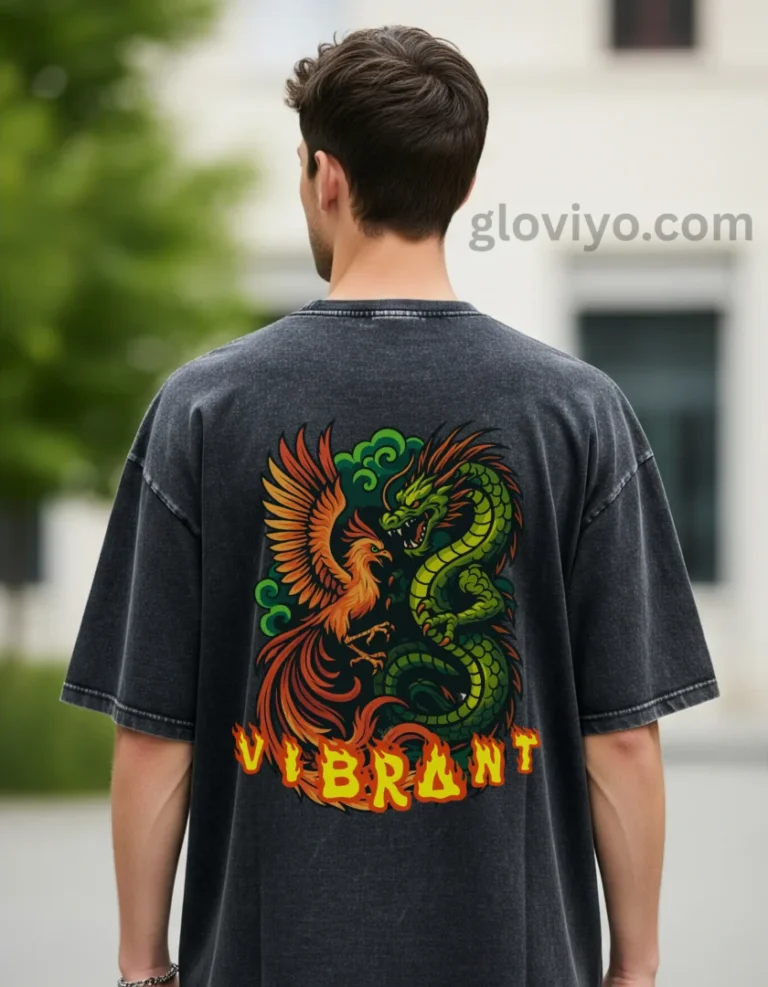 Phoenix Dragon Unisex Oversize Acid Wash T-Shirt