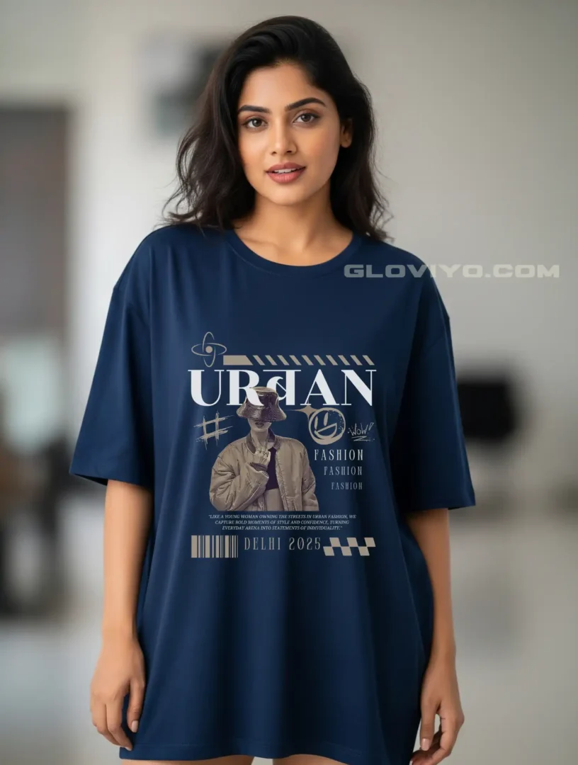 Urban Fashion Navy Blue Oversized T-shirt